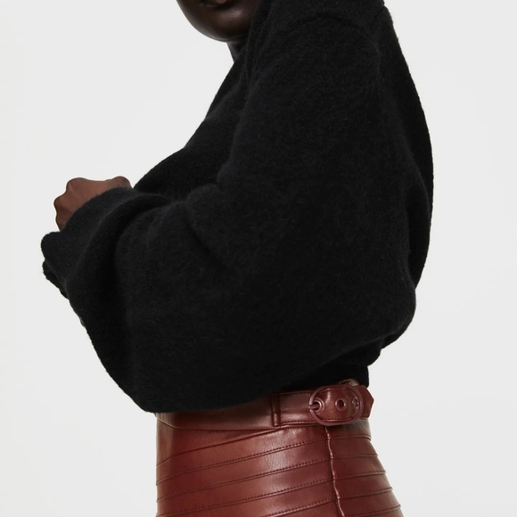 ZARA| BURGUNDY LEATHER LEGGINGS - Picture 7 of 9